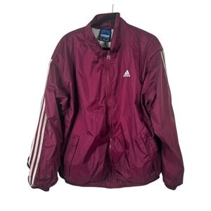 Adidas Vintage Y2K 90s‎ Maroon White Stripe Windbreaker Mens Lined Zip Pockets